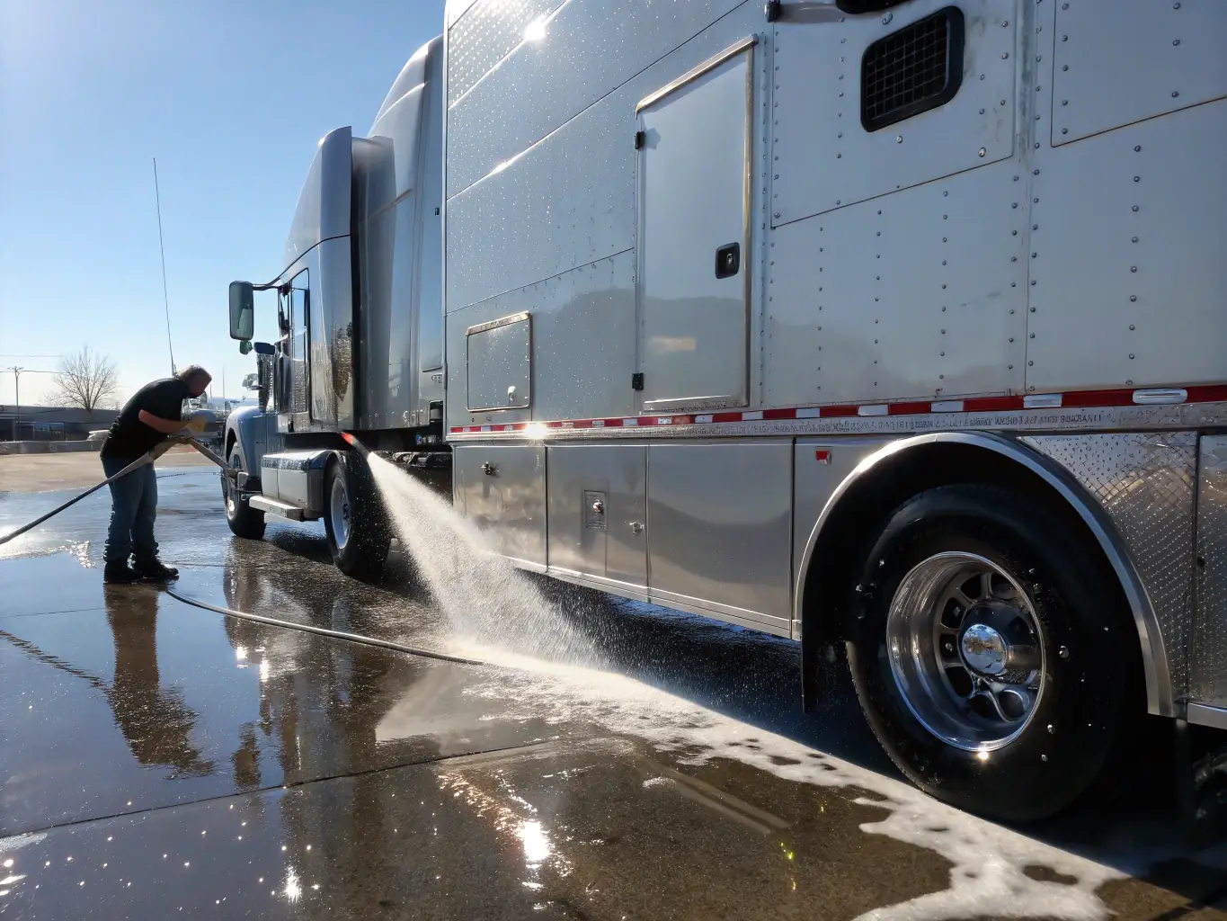 A side-by-side comparison image showing a dirty fleet vehicle and a sparkling clean one after a Fleet Car Wash service.