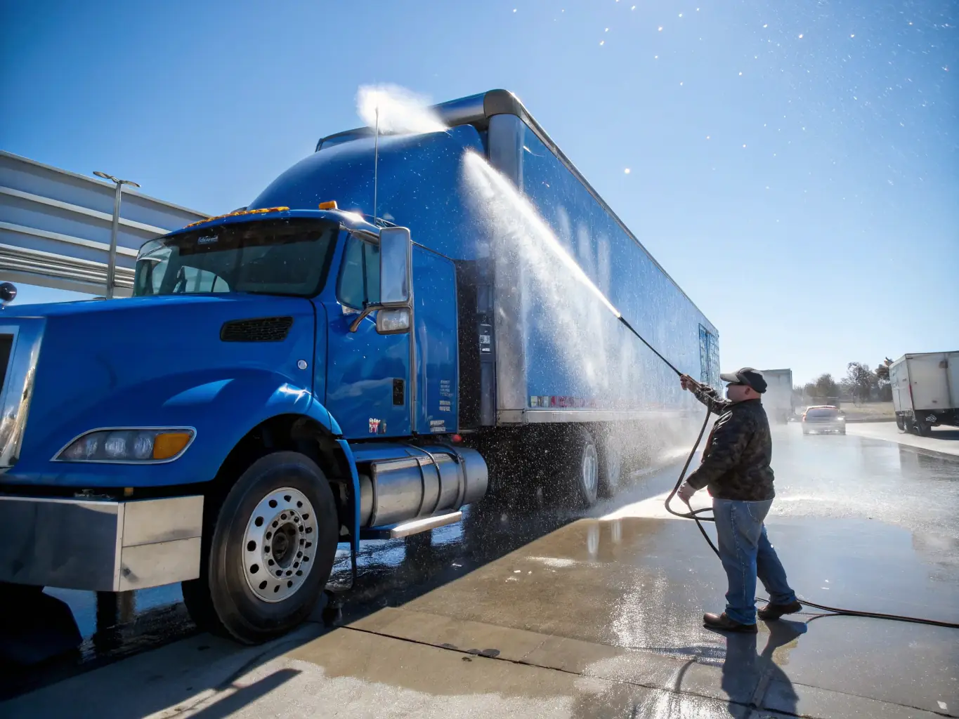 A clean, modern fleet vehicle being washed on-site by a Fleet Car Wash technician, showcasing the convenience of the service.